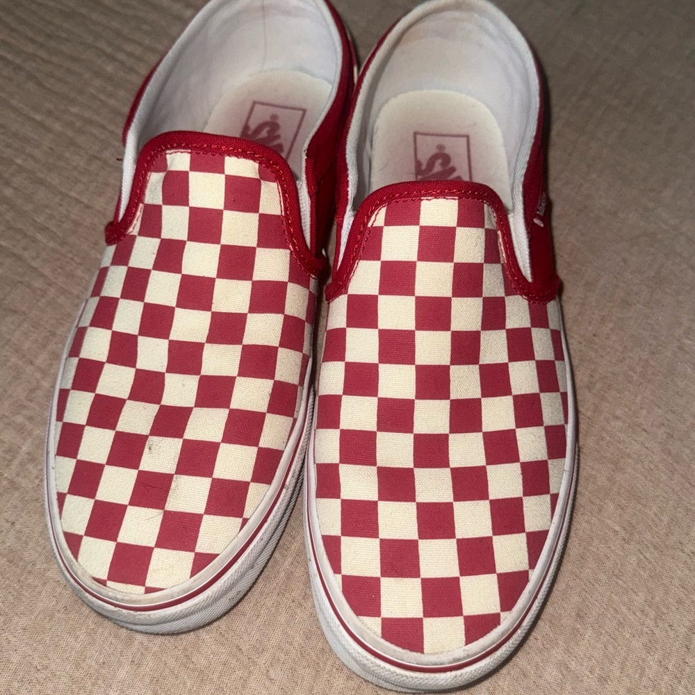 Vans Red and Cream Checkerboard Sneakers Slip-On Canvas